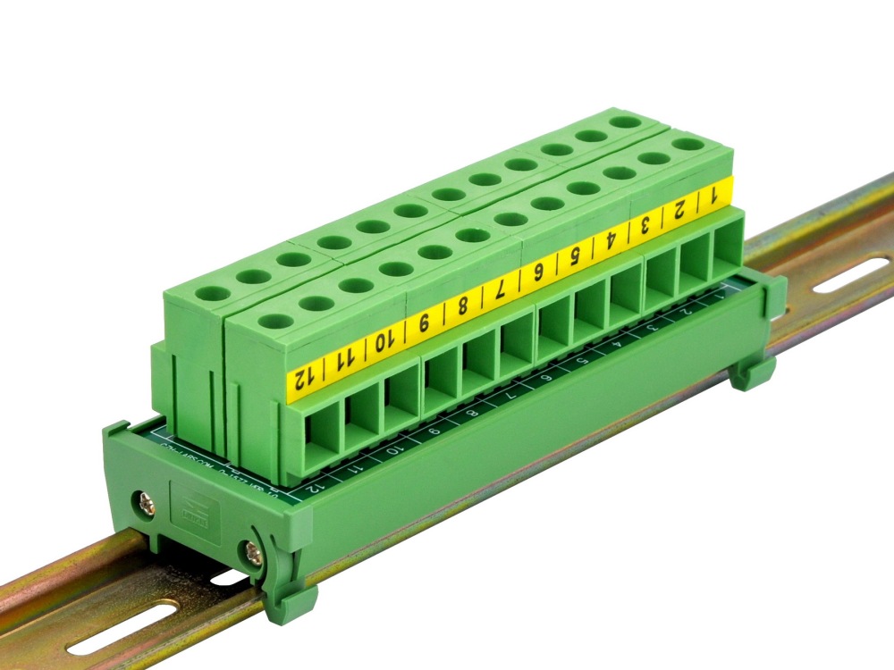 DIN Rail Mount 52Amp 300V 12 Position Screw Terminal Block Distribution Module
