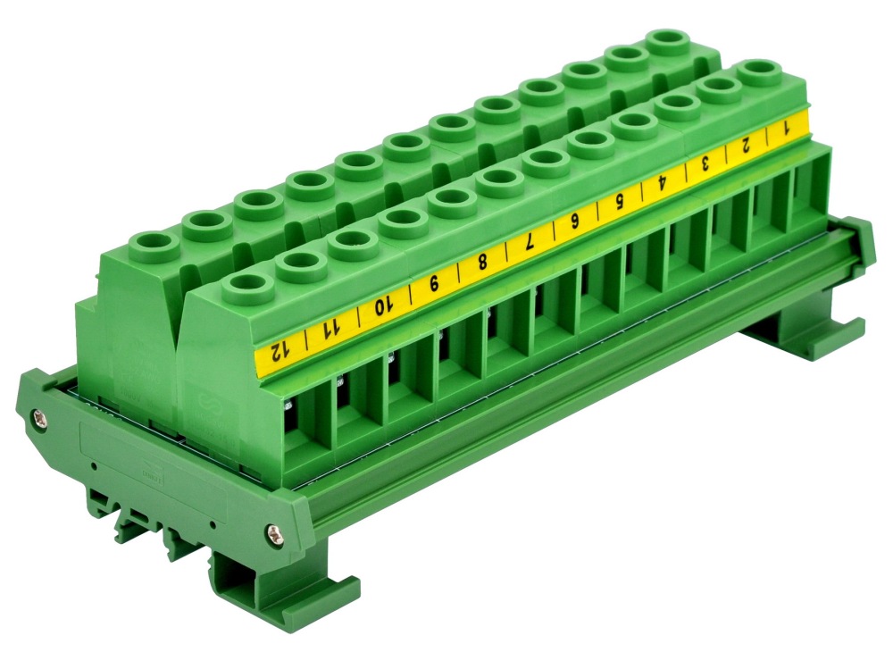 DIN Rail Mount 90Amp 600V 12 Position Screw Terminal Block Distribution Module