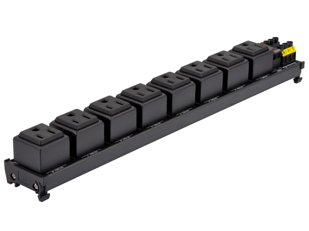 DIN Rail Mount AC 120V NEMA 5-15R 8 Receptacles Outlet Power Strip Module, with Rocker Switch Thermal Circuit Breaker Overload Protector