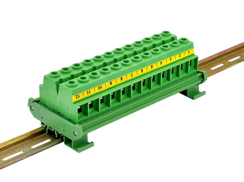 DIN Rail Mount 90Amp 600V 12 Position Screw Terminal Block Distribution Module