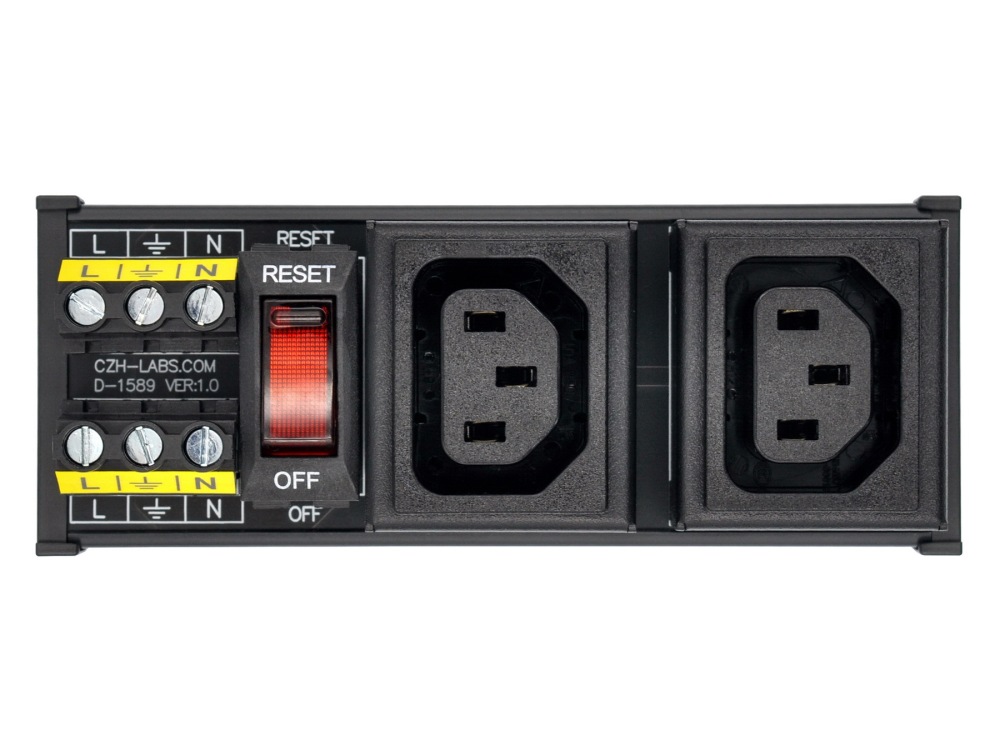 DIN Rail Mount AC 250V IEC320 C13 Double Receptacle Outlet Power Strip Module, with Rocker Switch Thermal Circuit Breaker Overload Protector