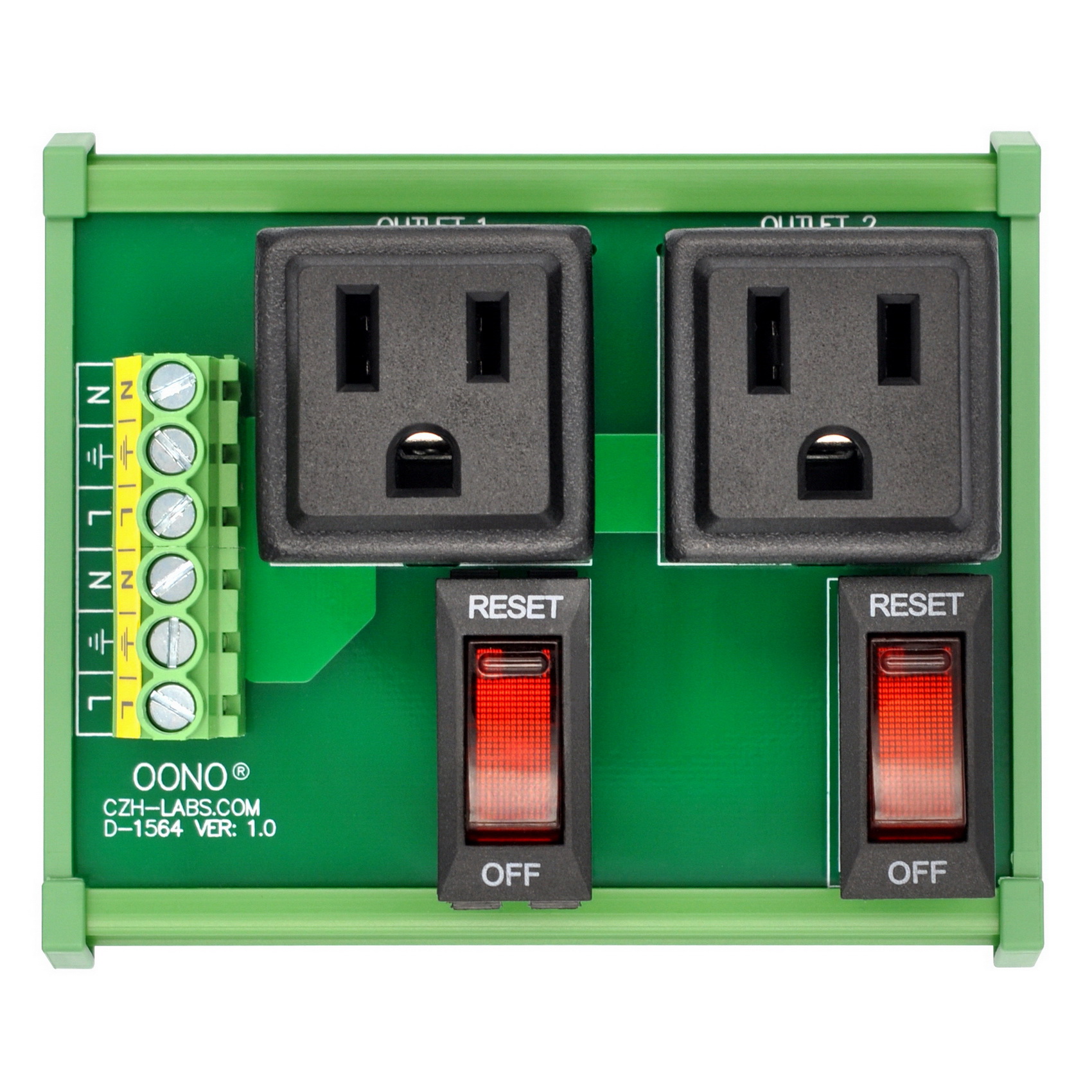 DIN Rail Mount AC 120V NEMA 515R 2 Receptacle Outlet Power Module