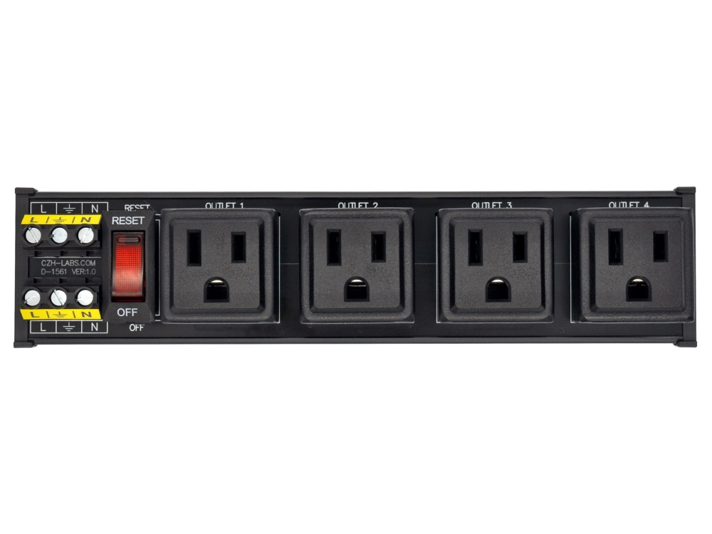 DIN Rail Mount AC 120V NEMA 5-15R 4 Receptacles Outlet Power Strip Module, with Rocker Switch Thermal Circuit Breaker Overload Protector