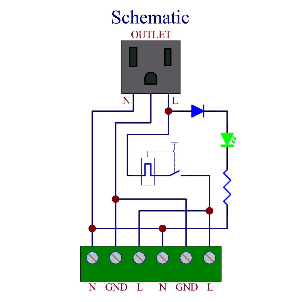 DIN Rail Mount AC 120V NEMA 5-15R Receptacle Outlet Power Module, with Resettable 6 Amp Circuit Breaker