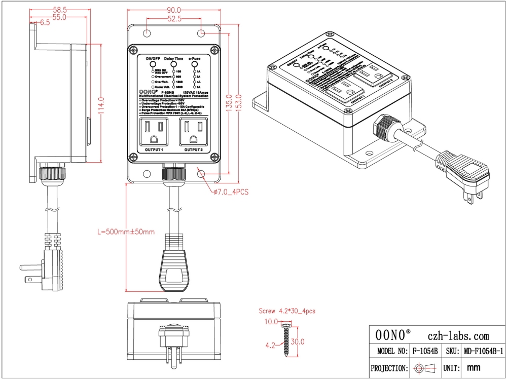 AC120V 15A Multifunctional Electrical System Protection Device, OONO F-1054B