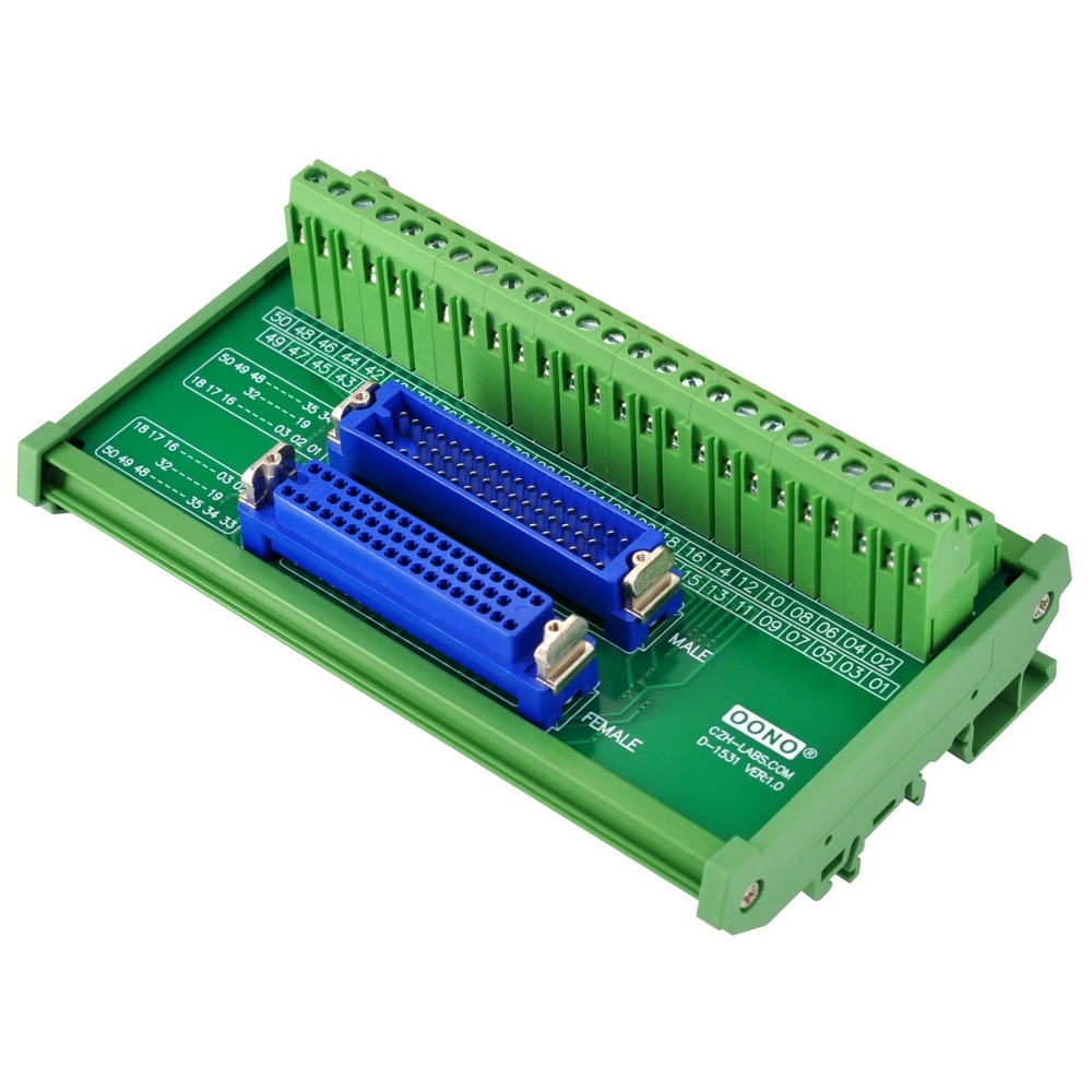 DIN Rail Mount MR50 Male-Female Breakout Board Terminal Block Interface Module, MR-50RMD2 MR-50RFD2