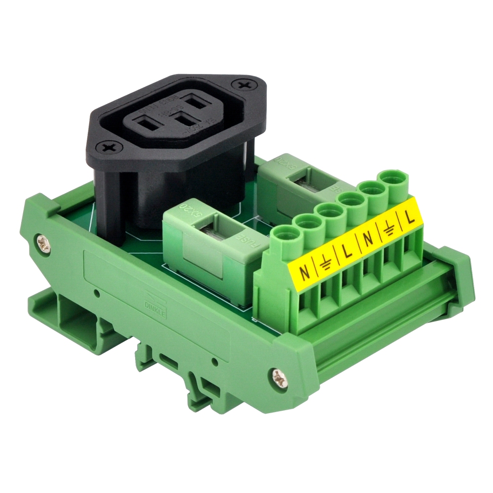 DIN Rail Mount AC 250V IEC320 C13 Receptacle Outlet Power Module, with Dual 6.3Amp Fuse Protection
