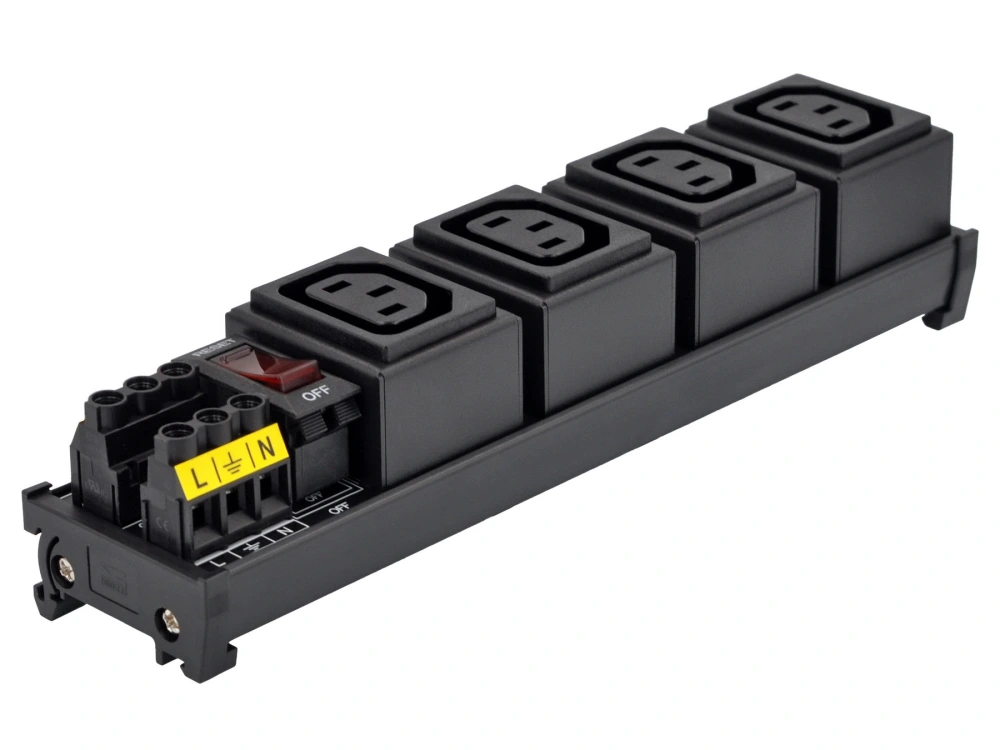 DIN Rail Mount AC 250V IEC320 C13 4 Receptacle Outlet Power Strip ...