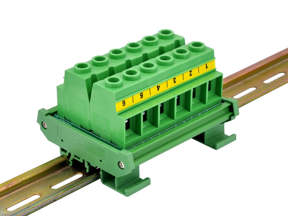 DIN Rail Mount 90Amp 600V 6 Position Screw Terminal Block Distribution Module