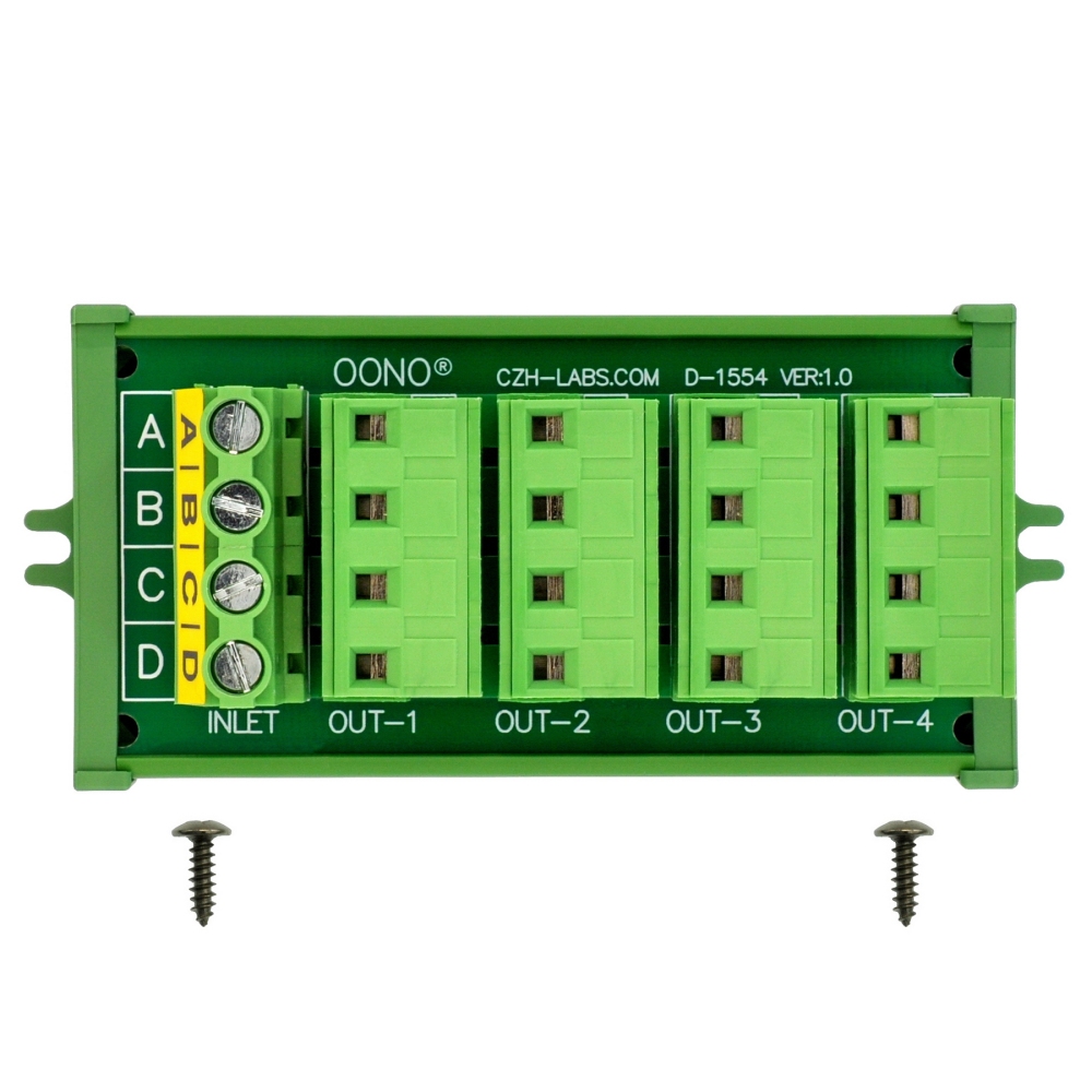 Screw Mount 30A/300V 4x4 Position Pluggable Terminal Block Distribution Module, OONO D-1554P