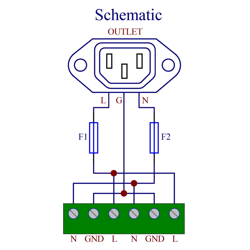 DIN Rail Mount AC 250V IEC320 C13 Receptacle Outlet Power Module, with Dual 6.3Amp Fuse Protection