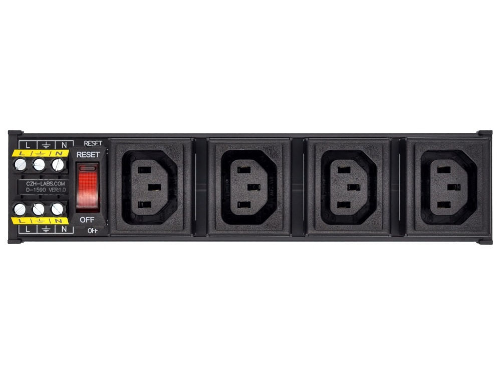 DIN Rail Mount AC 250V IEC320 C13 4 Receptacle Outlet Power Strip Module, with Rocker Switch Thermal Circuit Breaker Overload Protector
