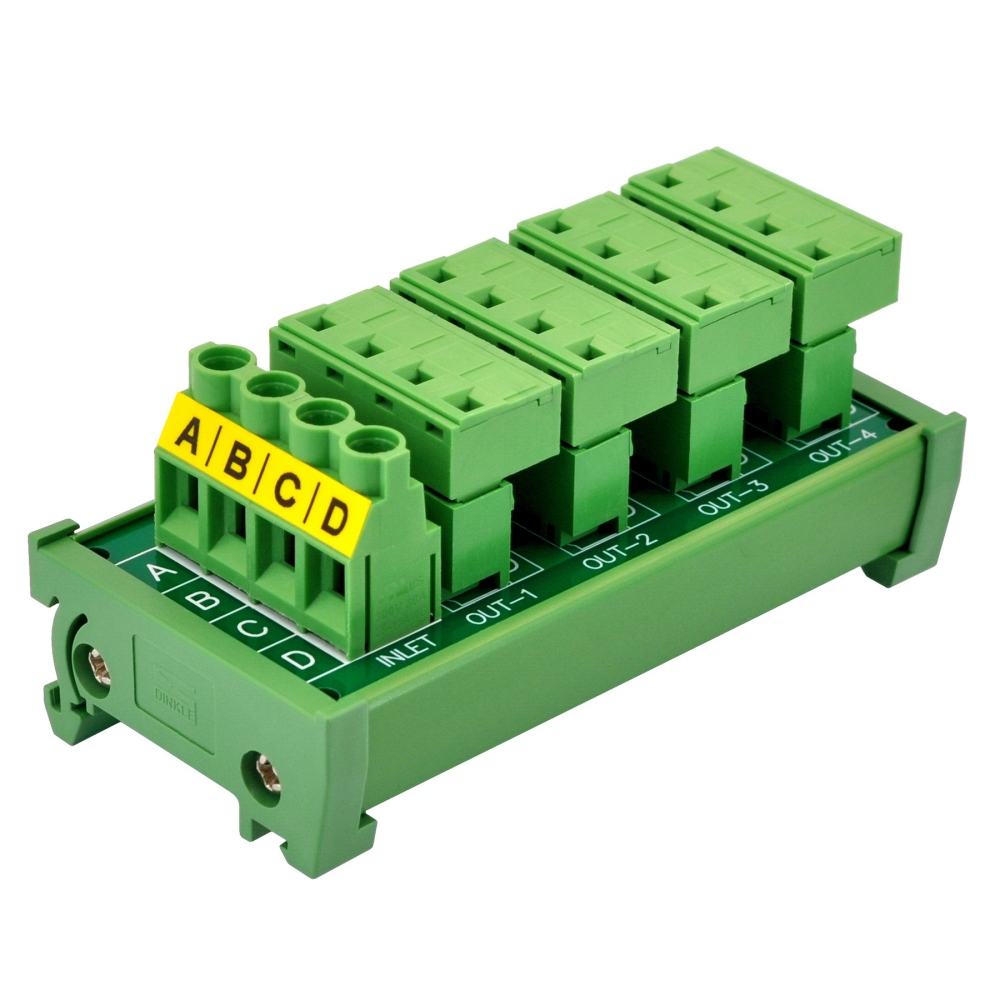 DIN Rail Mount 30A/300V 4x4 Position Pluggable Terminal Block Distribution Module, OONO D-1554T