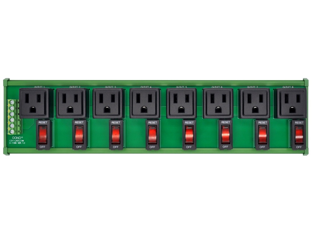 DIN Rail Mount AC 120V NEMA 5-15R 8 Receptacle Outlet Power Module, with Rocker Switch Thermal Circuit Breaker Overload Protector