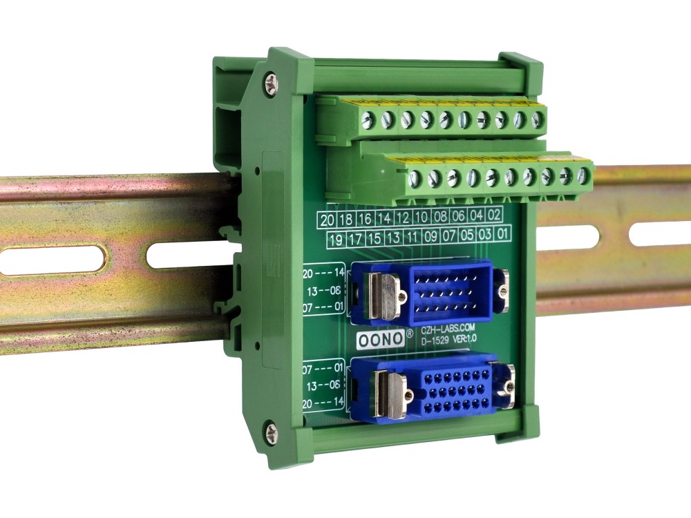 DIN Rail Mount MR20 Male-Female Breakout Board Terminal Block Interface Module, MR-20RMD2 MR-20RFD2