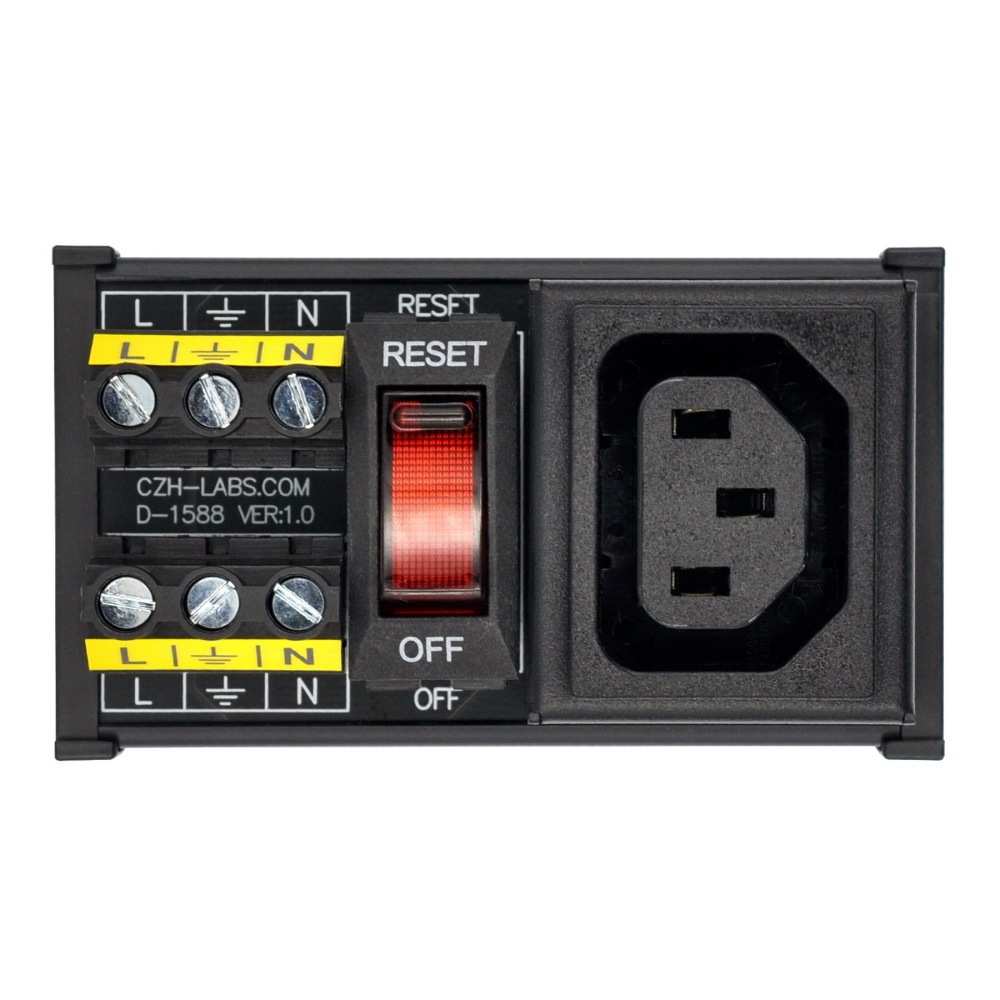 DIN Rail Mount AC 250V IEC320 C13 Single Receptacle Outlet Power Strip Module, with Rocker Switch Thermal Circuit Breaker Overload Protector