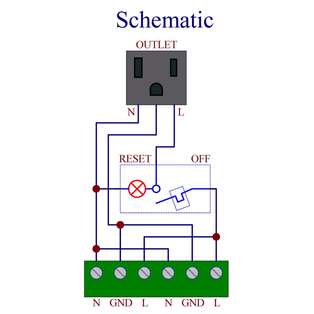 DIN Rail Mount AC 120V NEMA 5-15R Receptacle Outlet Power Module, with Rocker Switch Thermal Circuit Breaker Overload Protector