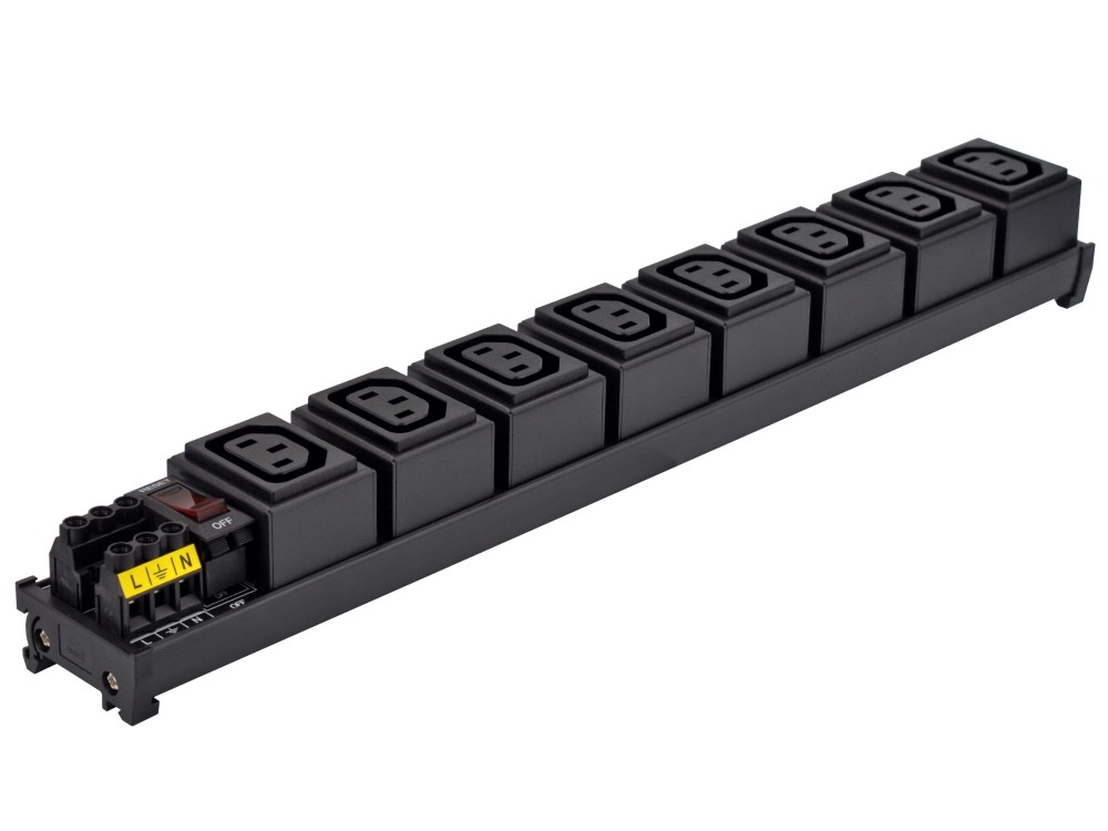 DIN Rail Mount AC 250V IEC320 C13 8 Receptacle Outlet Power Strip Module, with Rocker Switch Thermal Circuit Breaker Overload Protector