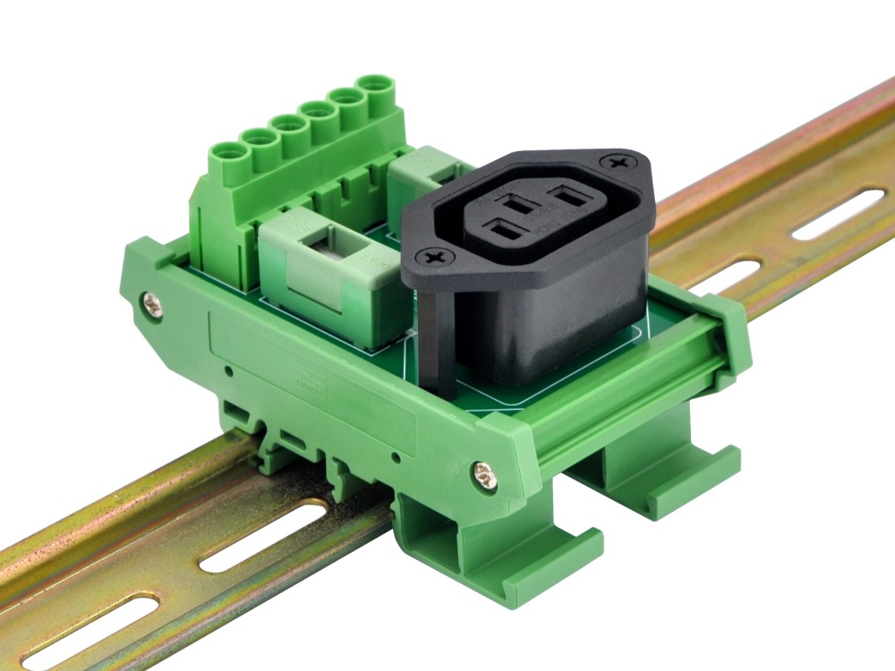 DIN Rail Mount AC 250V IEC320 C13 Receptacle Outlet Power Module, with Dual 6.3Amp Fuse Protection