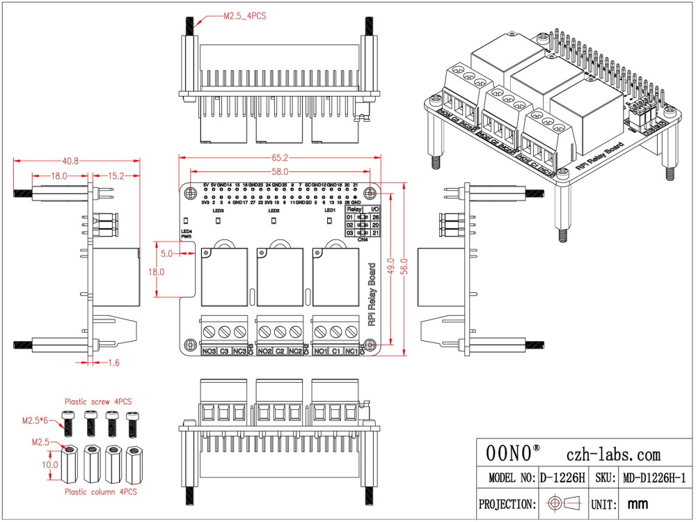 Electronics-Salon RPi Power Relay Board Expansion Module, for Raspberry Pi 5 4B 3B+ 3B 3A+ 2B B+ A+
