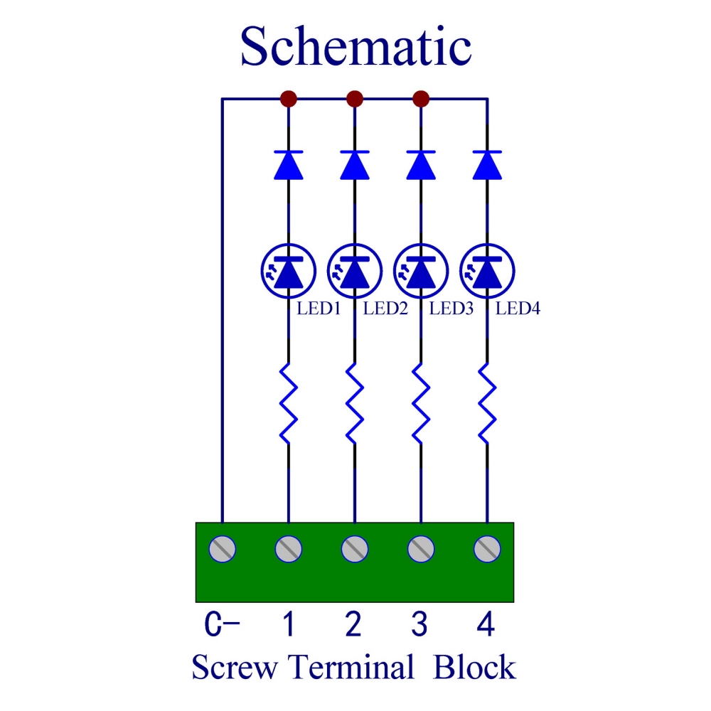 DIN Rail Mount DC 5-32V Common Negative 4 Green 10mm LED Indicator Light Module