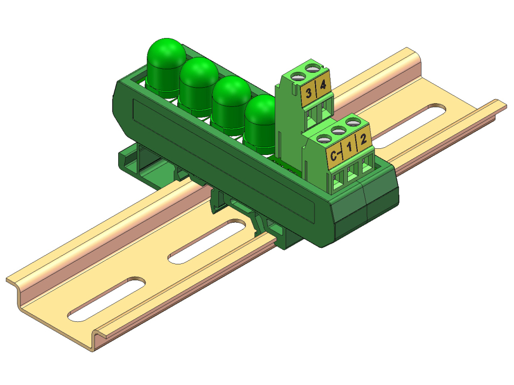 DIN Rail Mount DC 5-32V Common Negative 4 Green 10mm LED Indicator Light Module