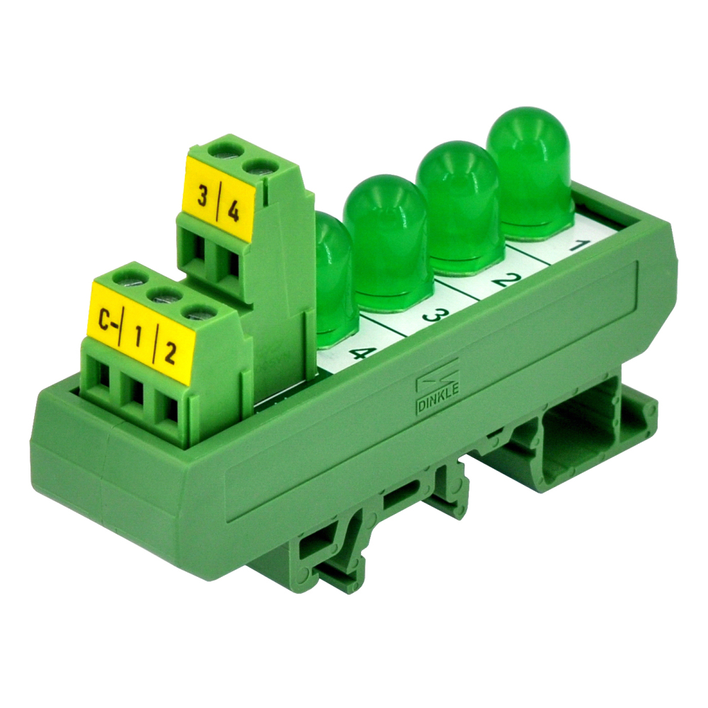 DIN Rail Mount DC 5-32V Common Negative 4 Green 10mm LED Indicator Light Module