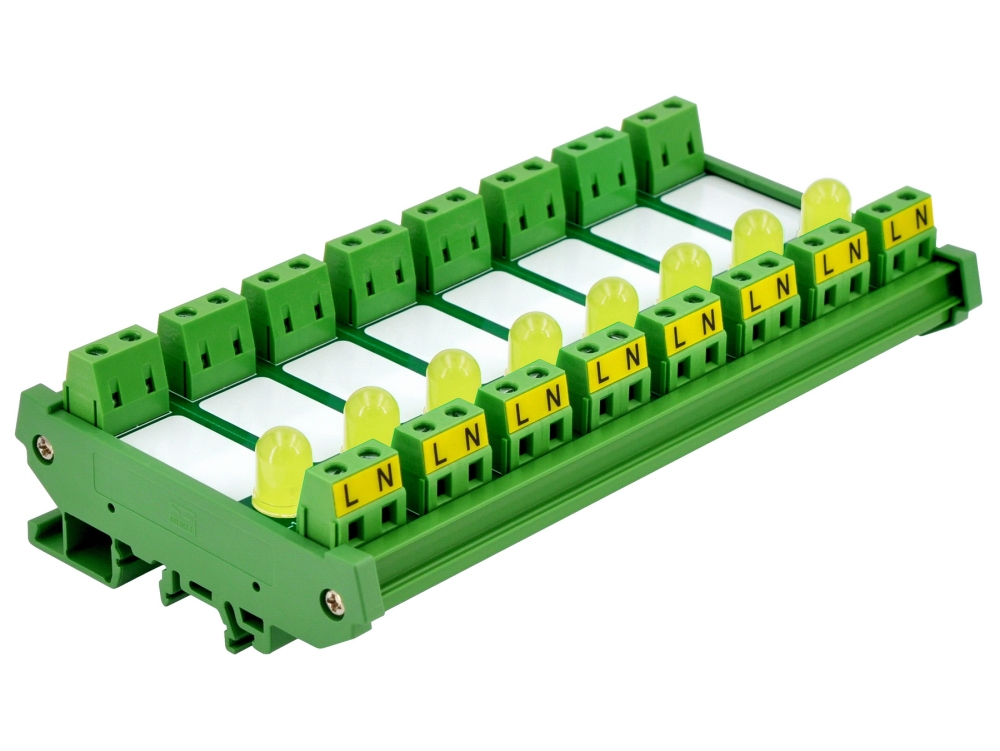DIN Rail Mount AC 60-280V 8 Channel Yellow 10mm LED Indicator Light Module