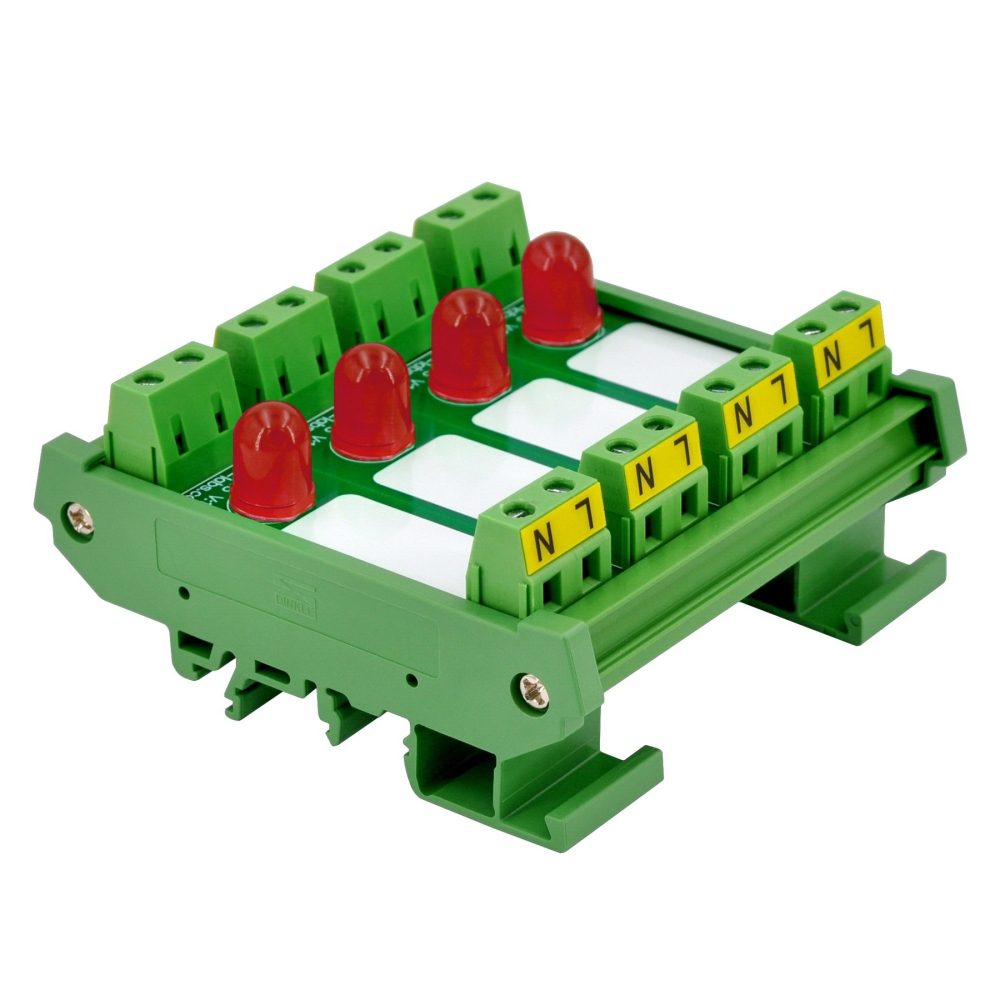 DIN Rail Mount AC 60-280V 4 Channel Red 10mm LED Indicator Light Module