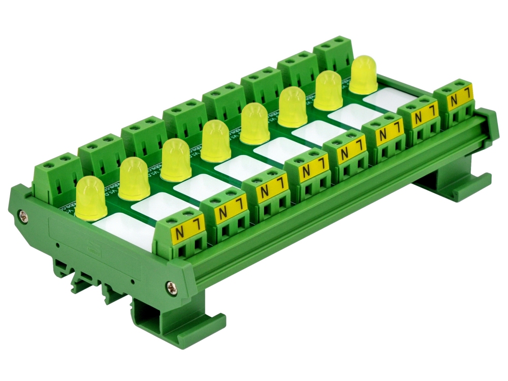 DIN Rail Mount AC 60-280V 8 Channel Yellow 10mm LED Indicator Light Module
