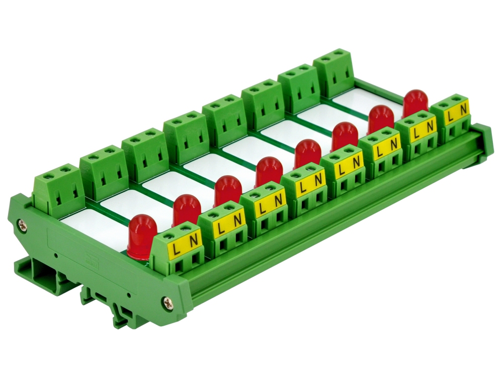 DIN Rail Mount AC 60-280V 8 Channel Red 10mm LED Indicator Light Module