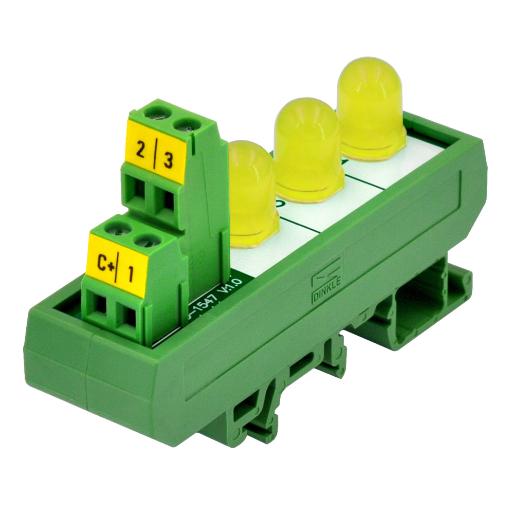 DIN Rail Mount DC 5-32V Common Positive 3 Yellow 10mm LED Indicator Light Module