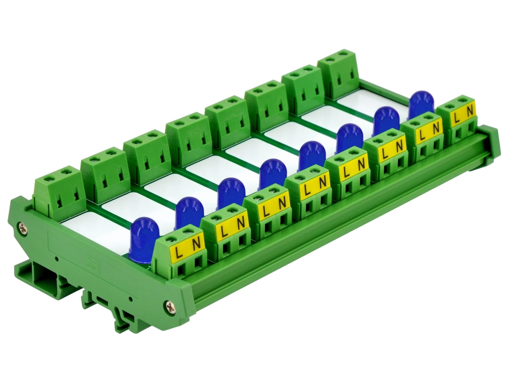 DIN Rail Mount AC 60-280V 8 Channel Blue 10mm LED Indicator Light Module