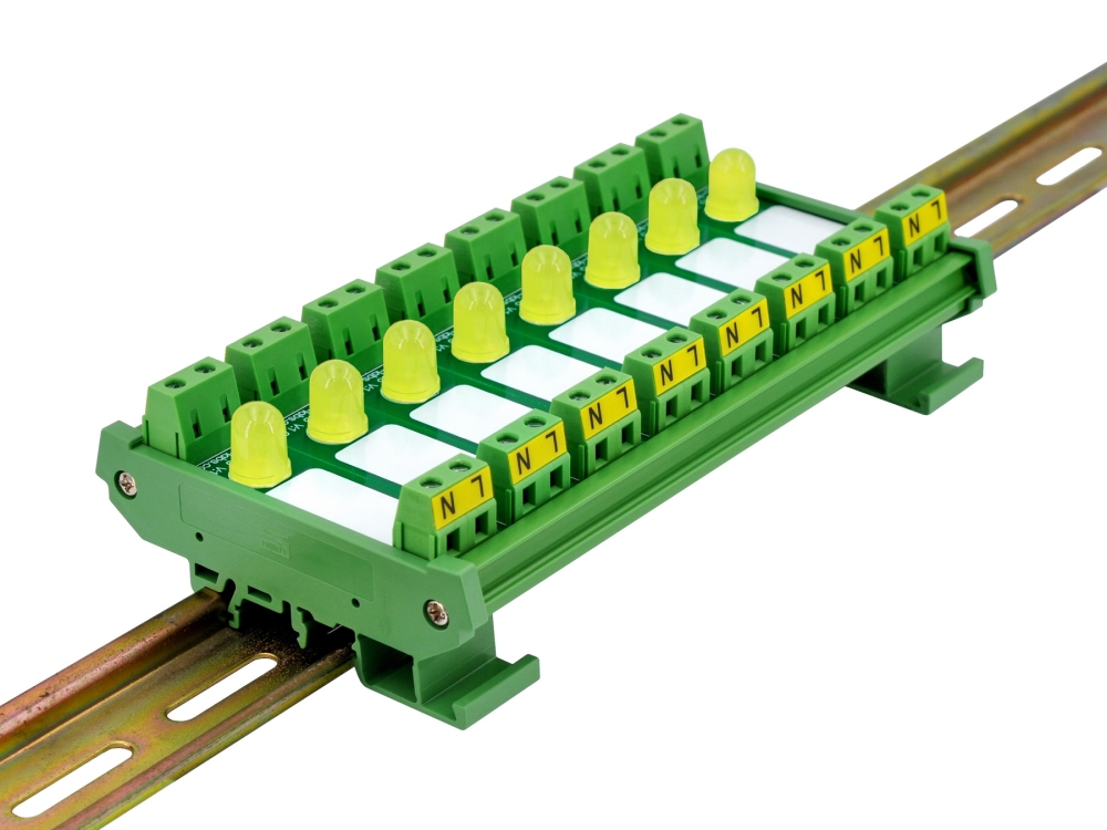 DIN Rail Mount AC 60-280V 8 Channel Yellow 10mm LED Indicator Light Module