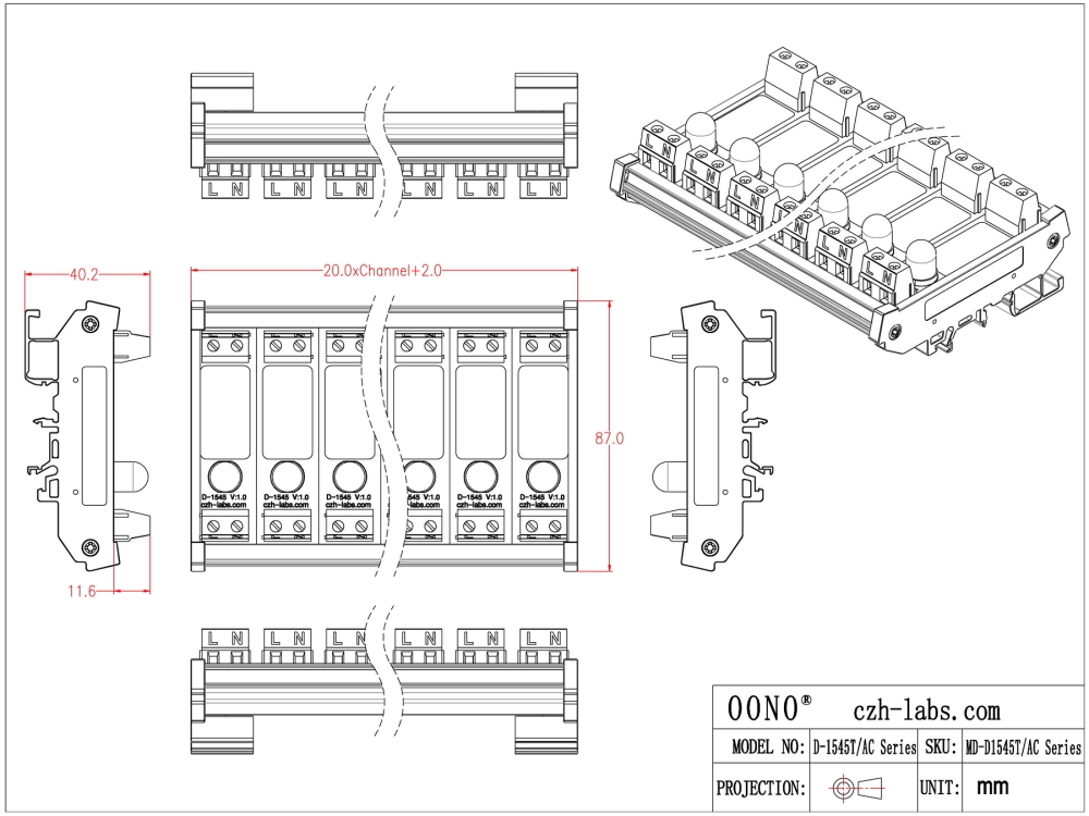 4 Channel Led Color Code DIN Rail Mount AC 60-280V 4 Channel Red 10mm LED Indicator Light Module