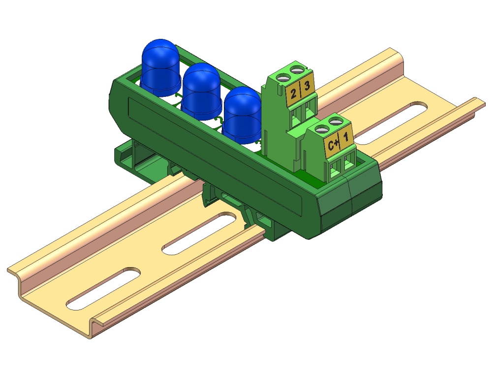 DIN Rail Mount DC 5-32V Common Positive 3 Blue 10mm LED Indicator Light Module