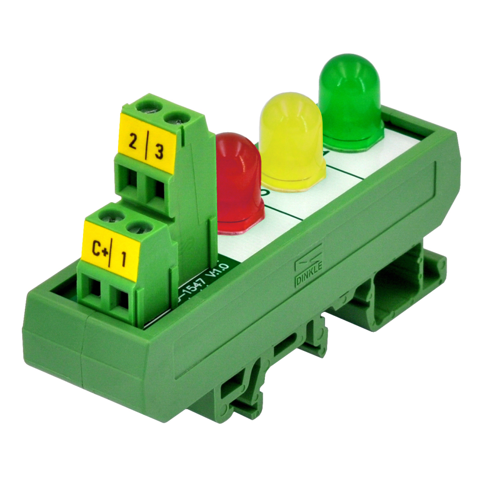 DIN Rail Mount DC 5-32V Common Positive Green-Yellow-Red 10mm LED Indicator Light Module