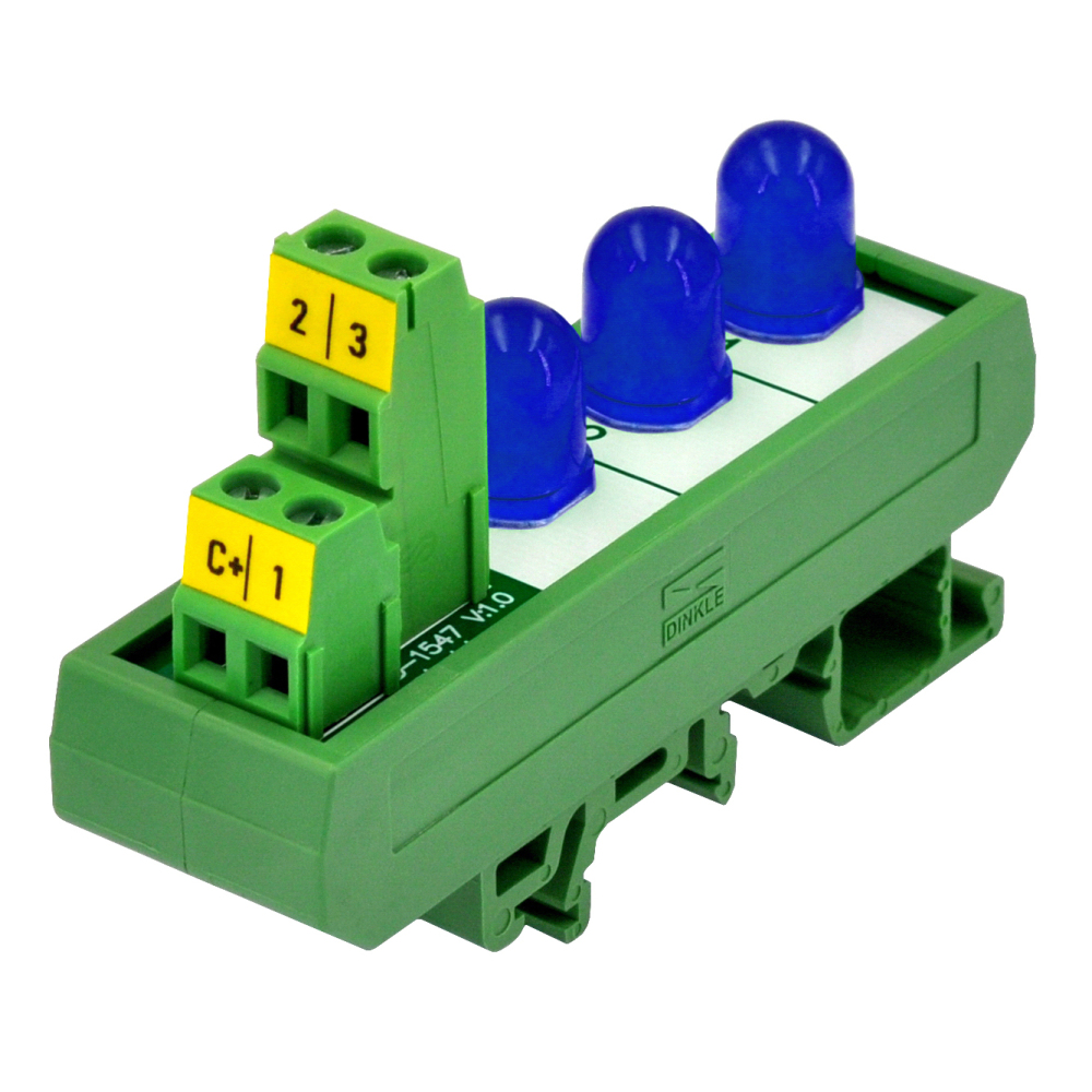 DIN Rail Mount DC 5-32V Common Positive 3 Blue 10mm LED Indicator Light Module