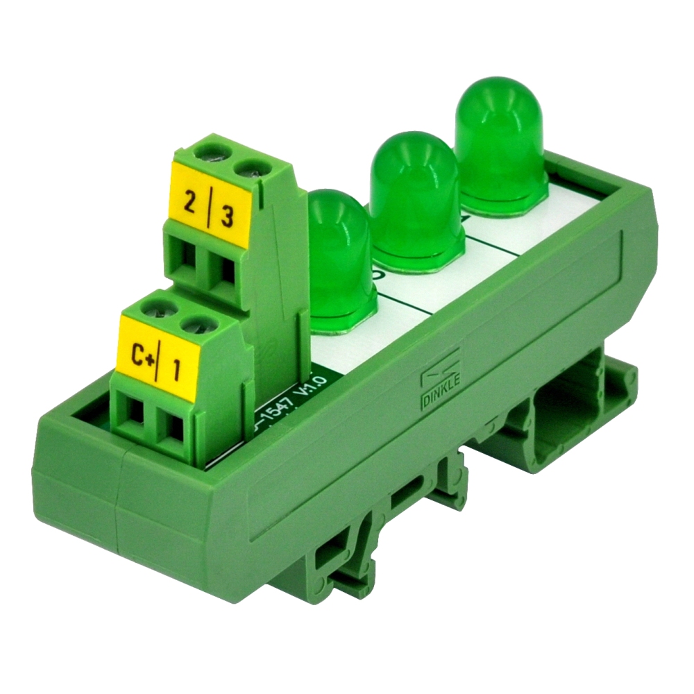 DIN Rail Mount DC 5-32V Common Positive 3 Green 10mm LED Indicator Light Module