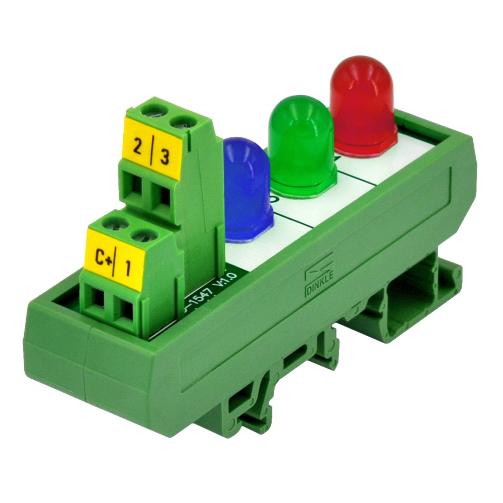 DIN Rail Mount DC 5-32V Common Positive Red-Green-Blue 10mm LED Indicator Light Module
