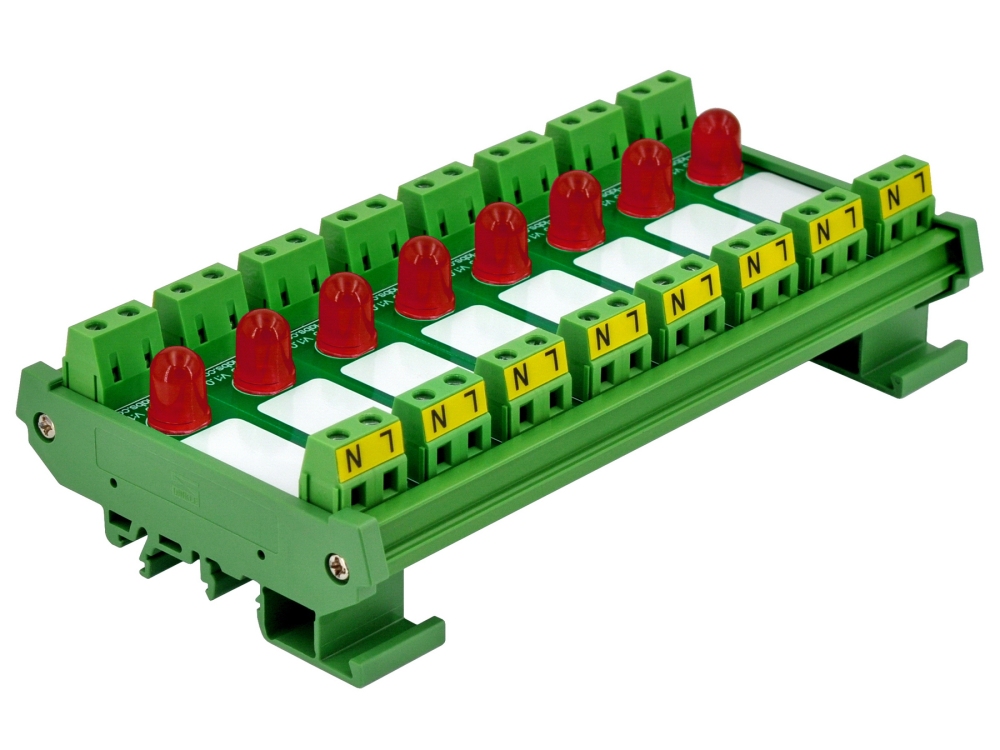 DIN Rail Mount AC 60-280V 8 Channel Red 10mm LED Indicator Light Module