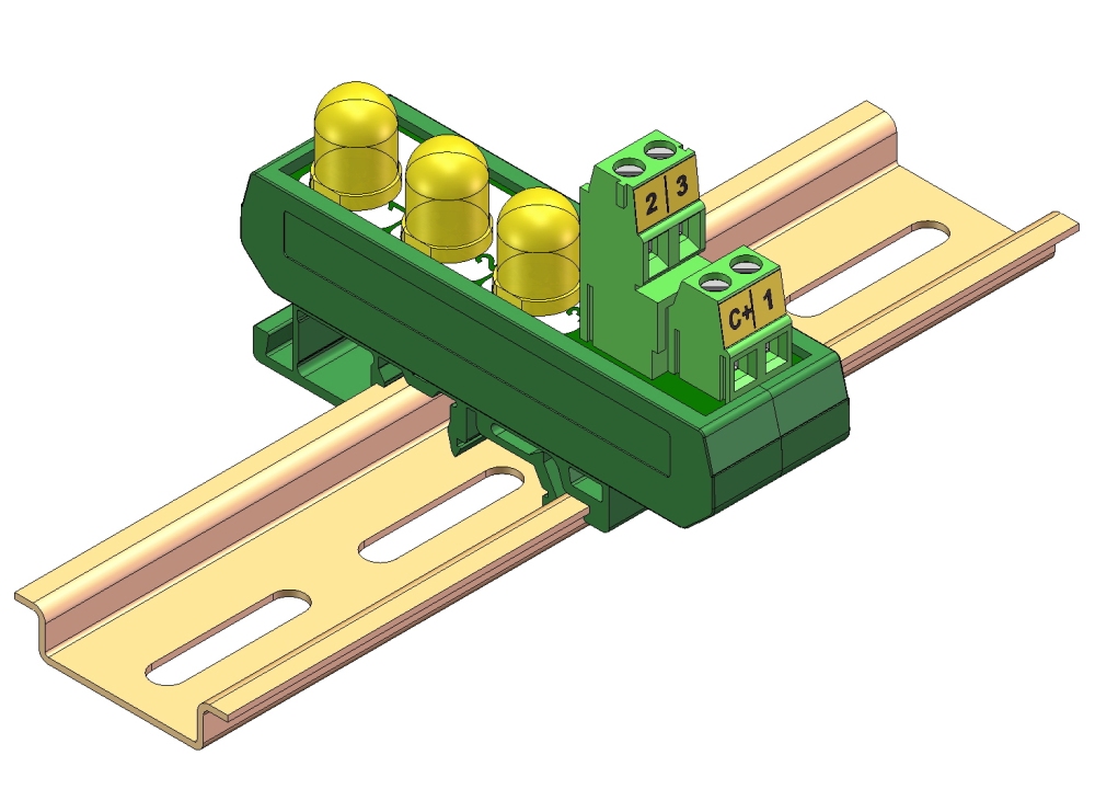 DIN Rail Mount DC 5-32V Common Positive 3 Yellow 10mm LED Indicator Light Module