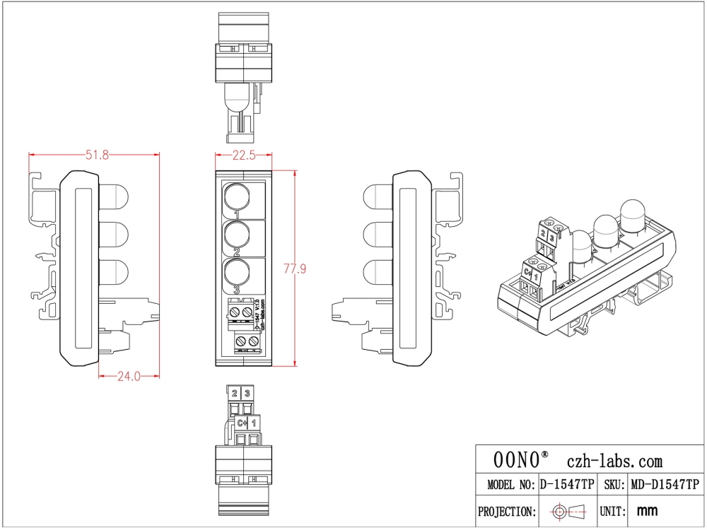 DIN Rail Mount DC 5-32V Common Positive 3 Yellow 10mm LED Indicator Light Module