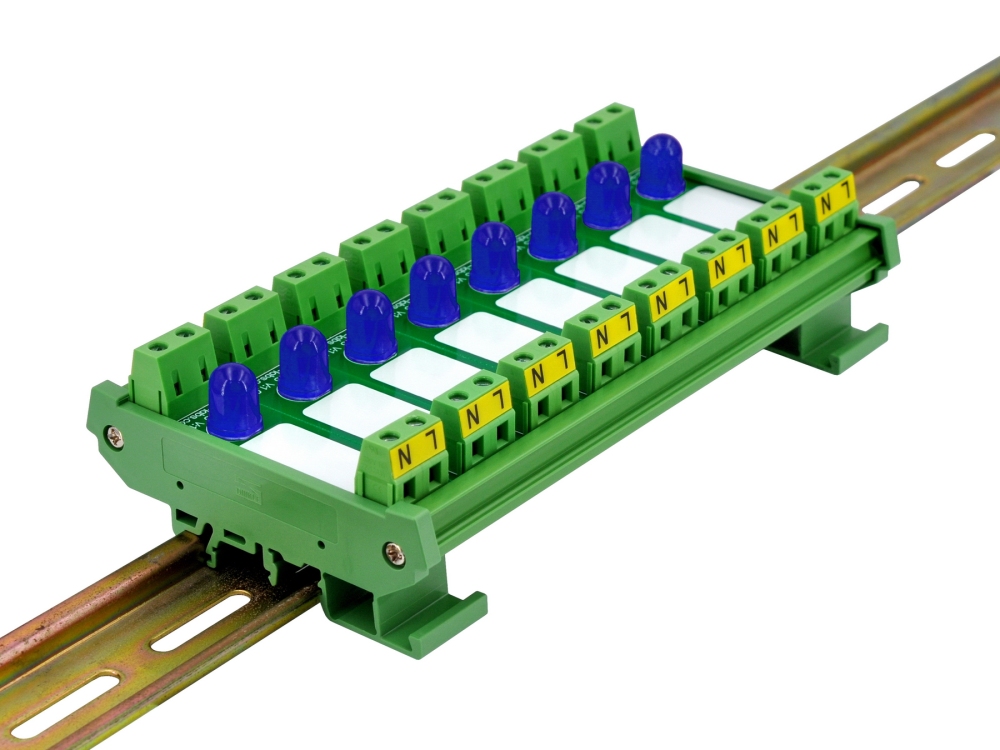 DIN Rail Mount AC 60-280V 8 Channel Blue 10mm LED Indicator Light Module