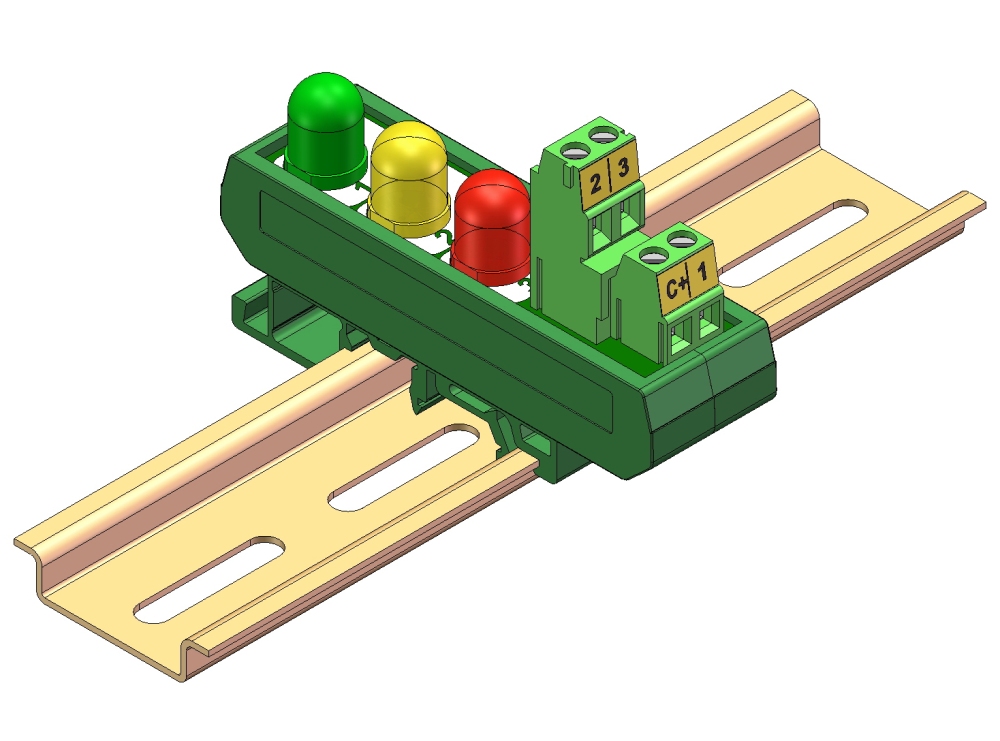 DIN Rail Mount DC 5-32V Common Positive Green-Yellow-Red 10mm LED Indicator Light Module
