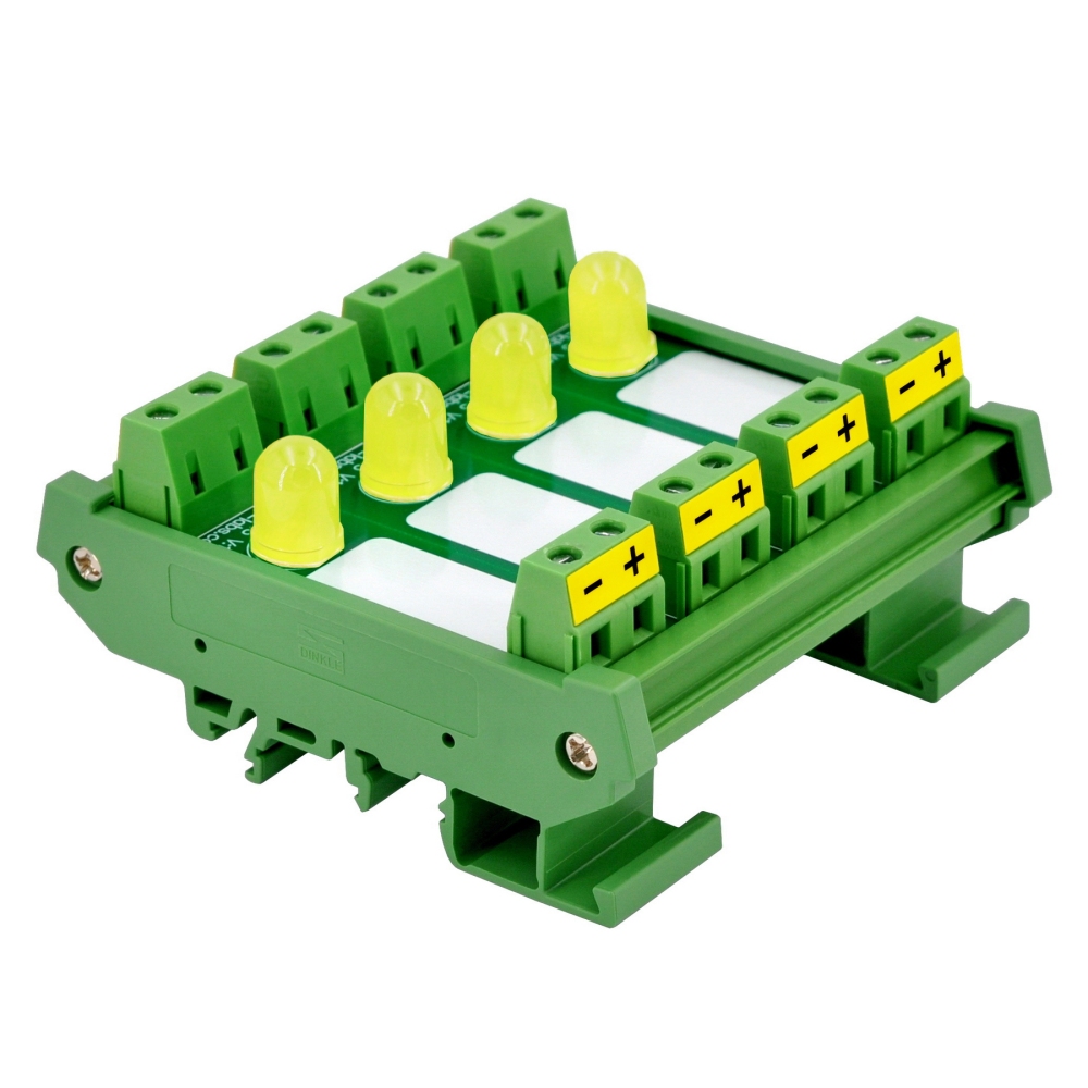 DIN Rail Mount DC 5-32V 4 Channel Yellow 10mm LED Indicator Light Module