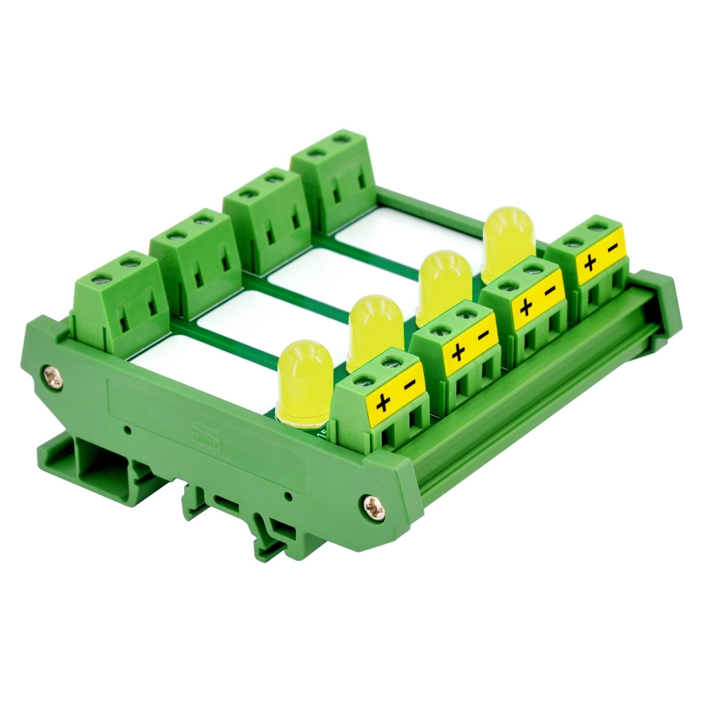 DIN Rail Mount DC 5-32V 4 Channel Yellow 10mm LED Indicator Light Module