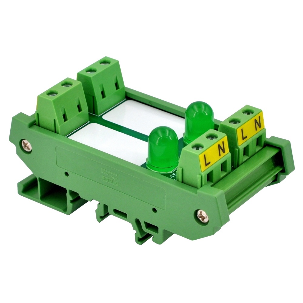 DIN Rail Mount AC 60-280V 2 Channel Green 10mm LED Indicator Light Module