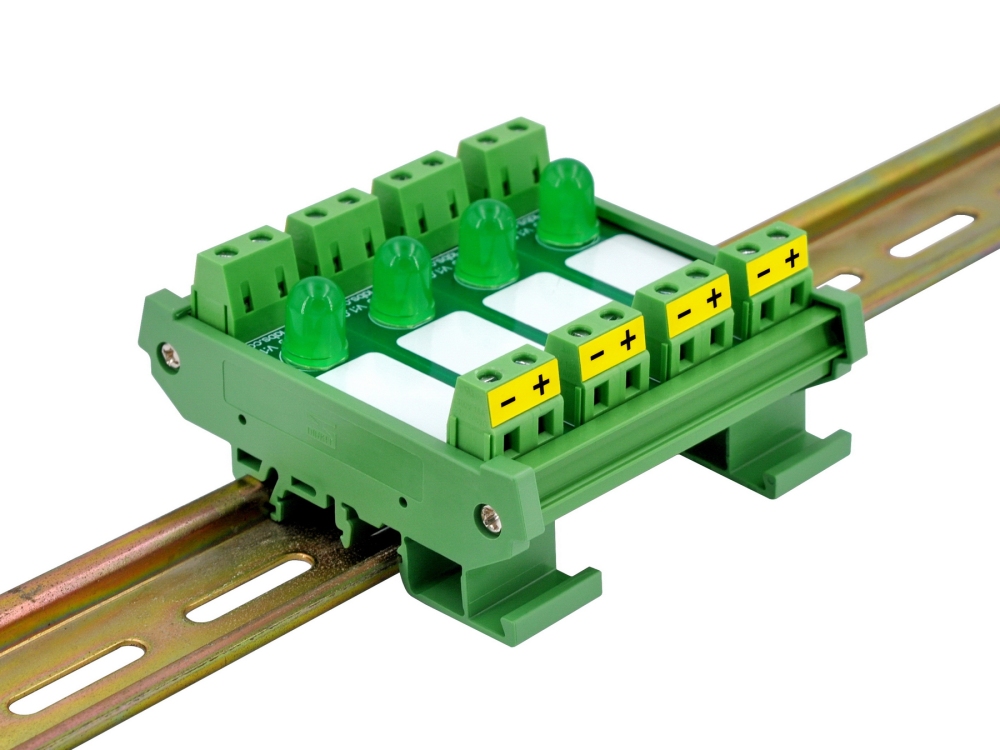 DIN Rail Mount DC 5-32V 4 Channel Green 10mm LED Indicator Light Module