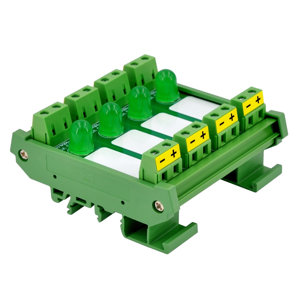 DIN Rail Mount DC 5-32V 4 Channel Green 10mm LED Indicator Light Module